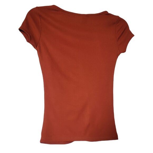 🌺3 for $10 Rue21 Burn Orange Lace-up Ribbed Knit  Blouse - Picture 2 of 6